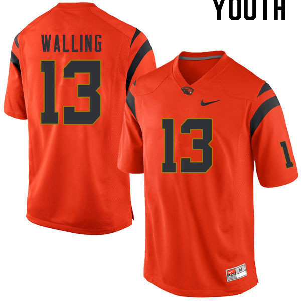 Youth #13 Junior Walling Oregon State Beavers College Football Jerseys Sale-Orange